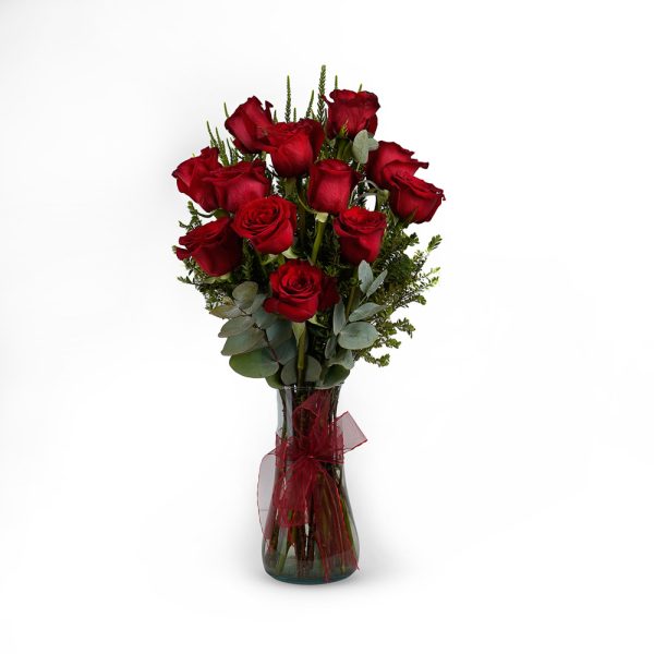 Florero Con 12 Rosas